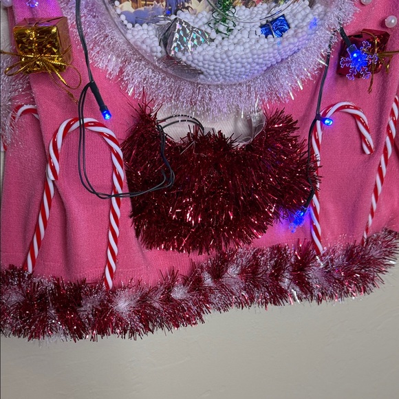 Festive Pink Snow globe Ugly Christmas Sweater with Lights - Picture 7 of 11